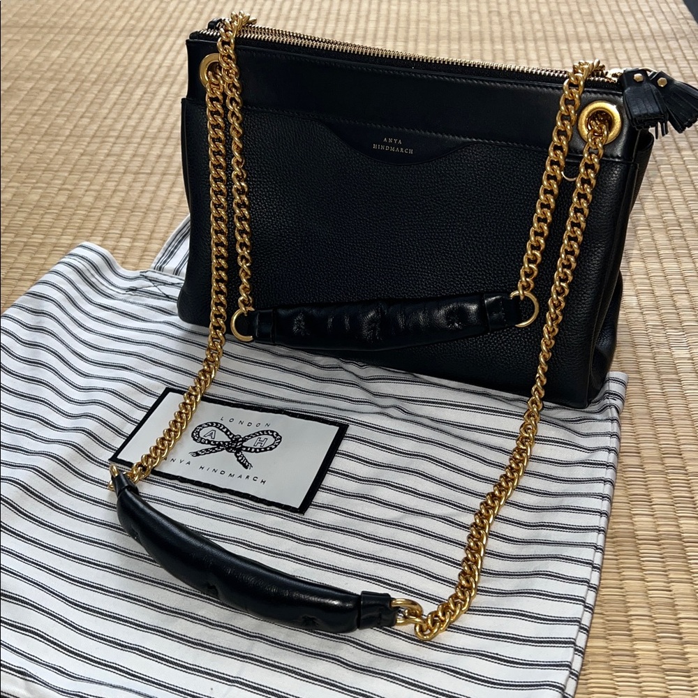 Anya Hindmarch Black Shoulder Bag with Gold Chain